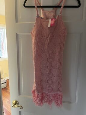 Pink Crochet Fringe Slip Dress